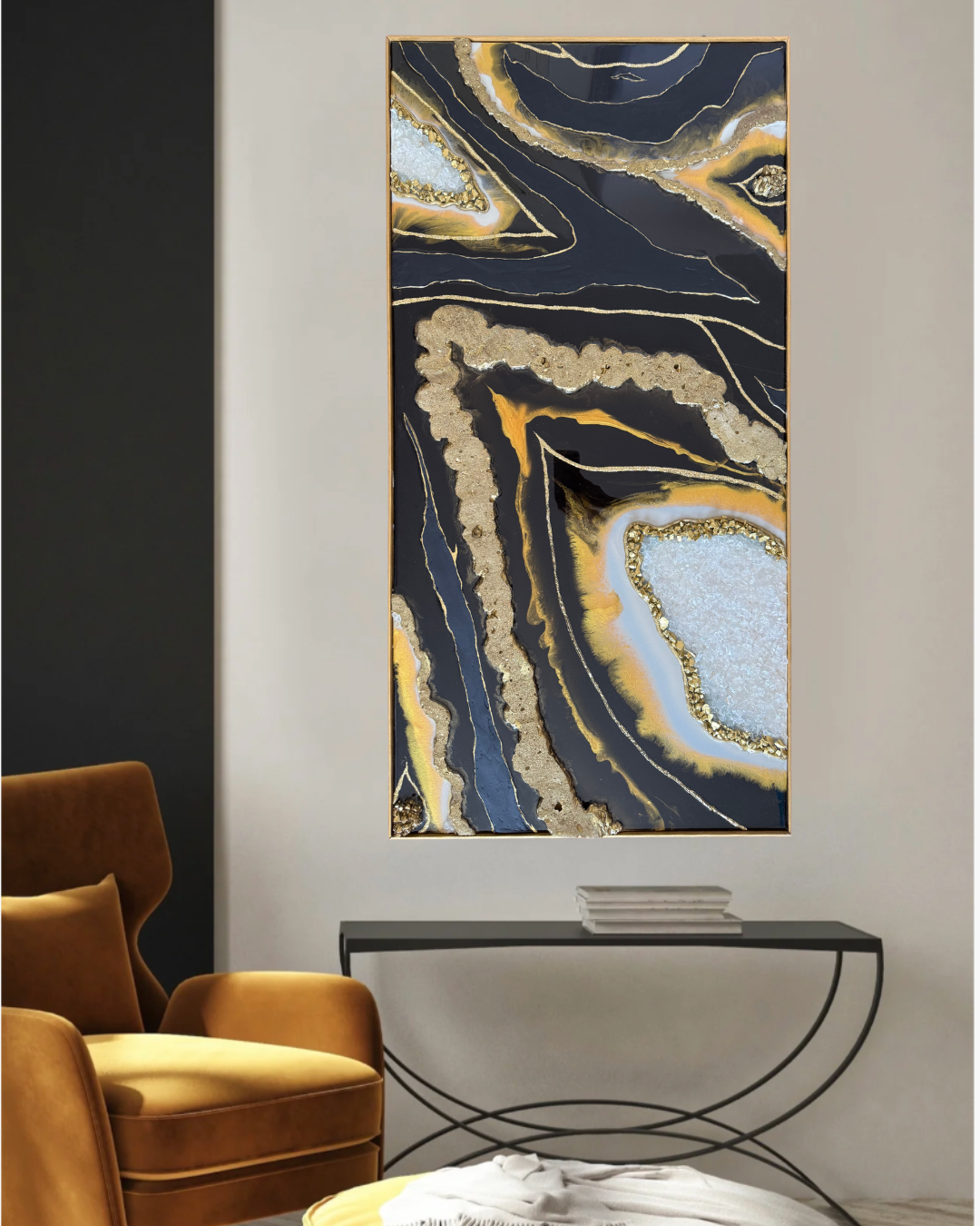 Tableau Géode Noir et Or