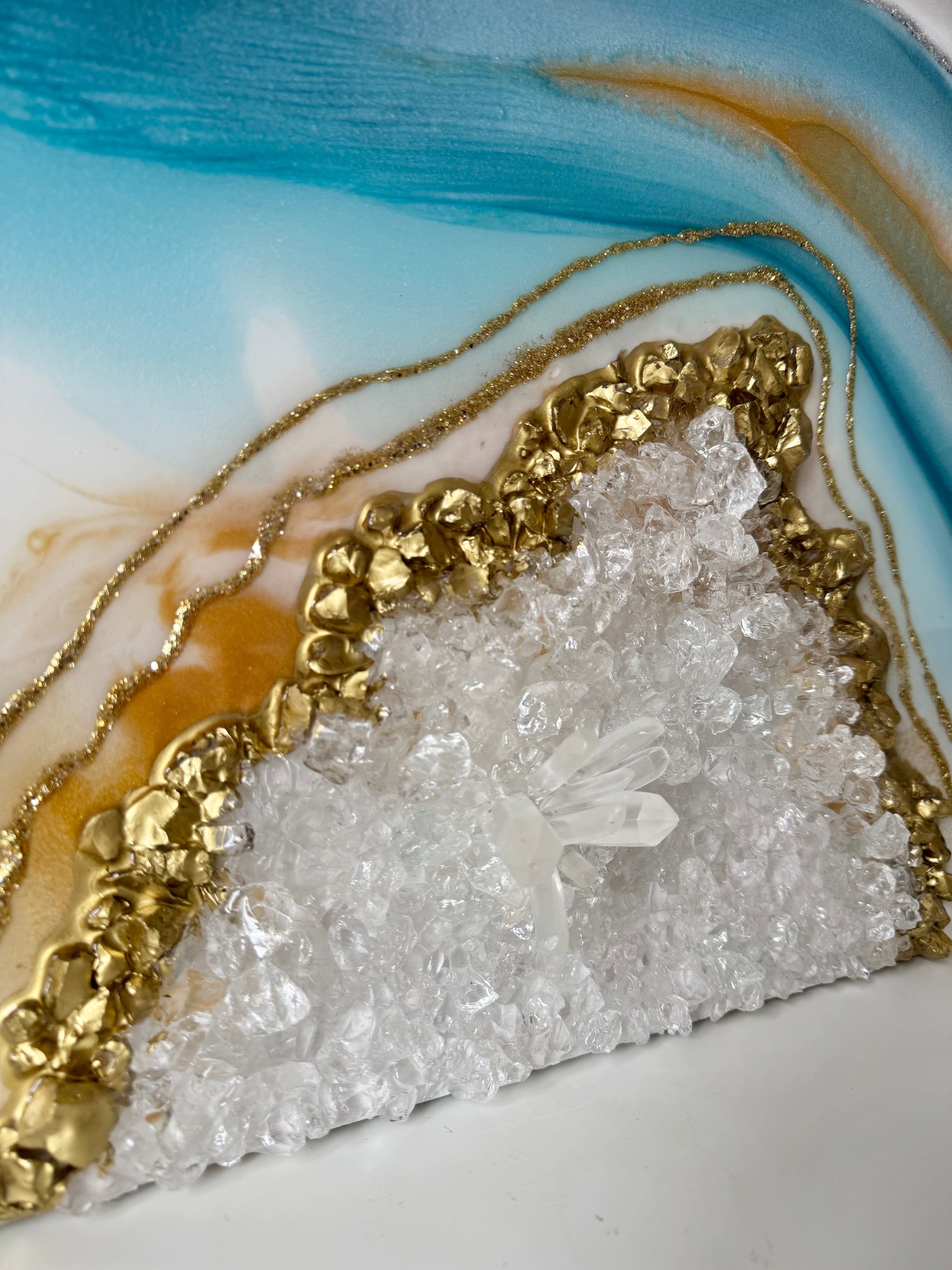 Tableau géode bleu et or