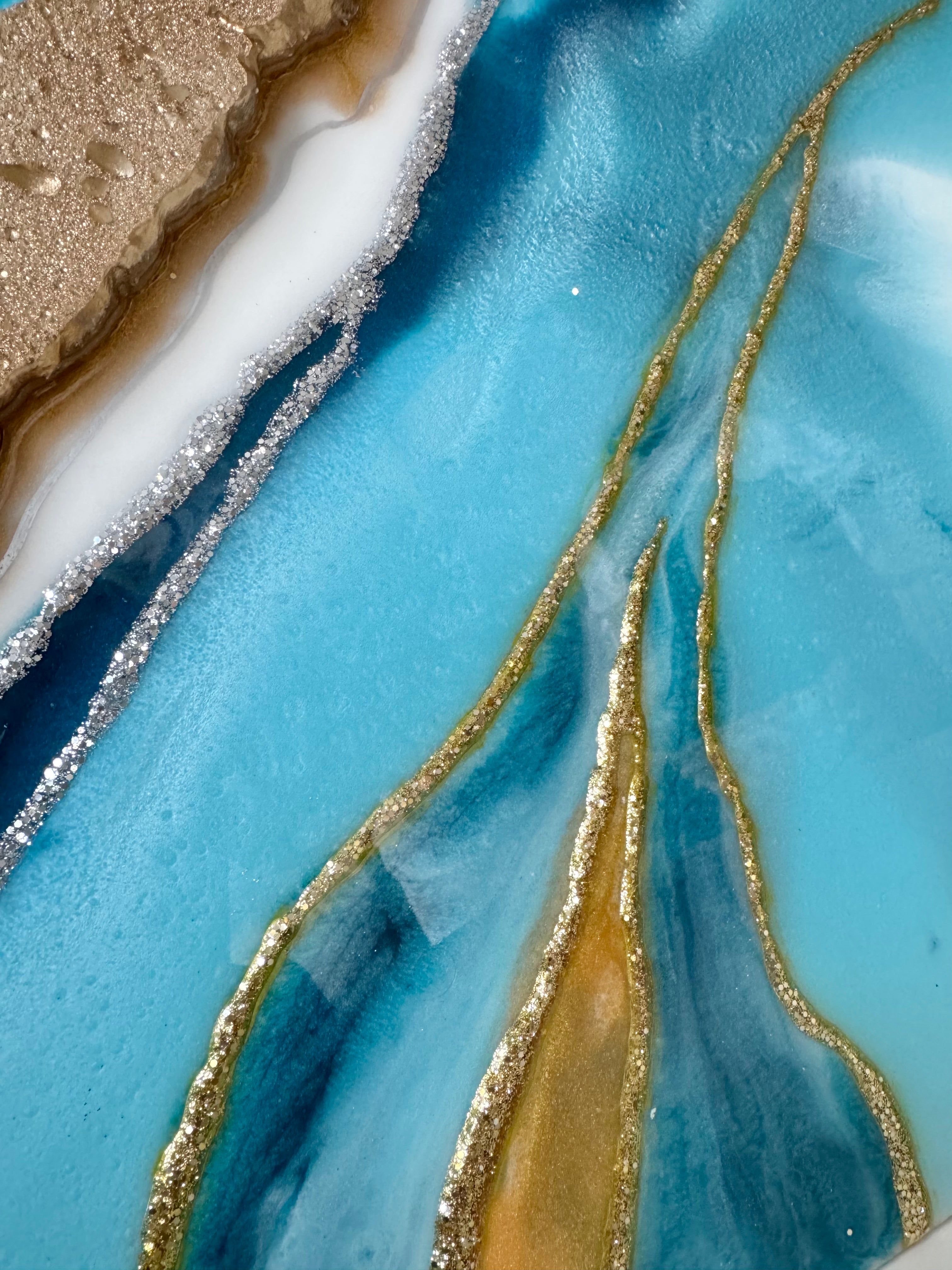 Tableau géode bleu et or