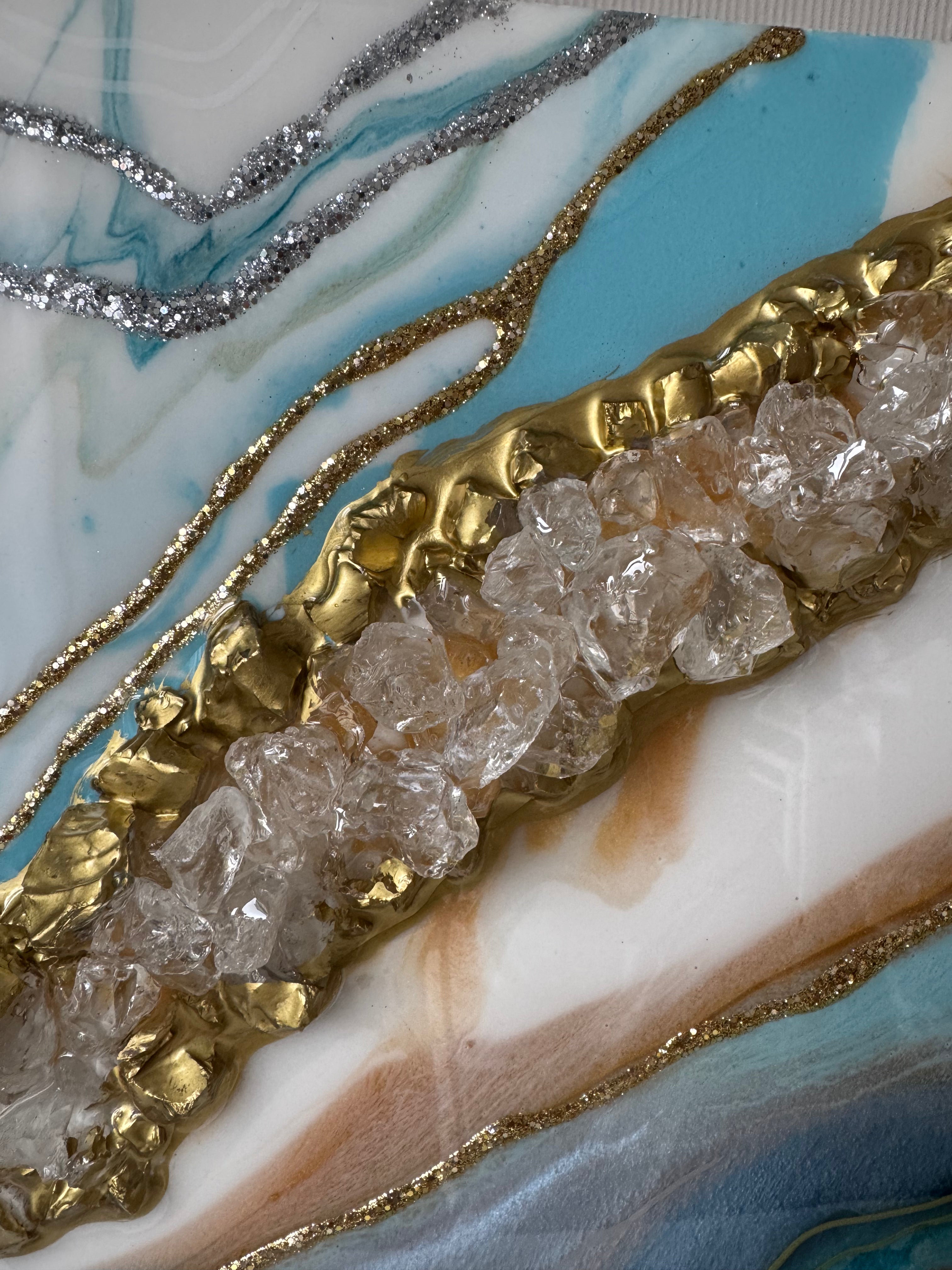 Tableau géode bleu et or
