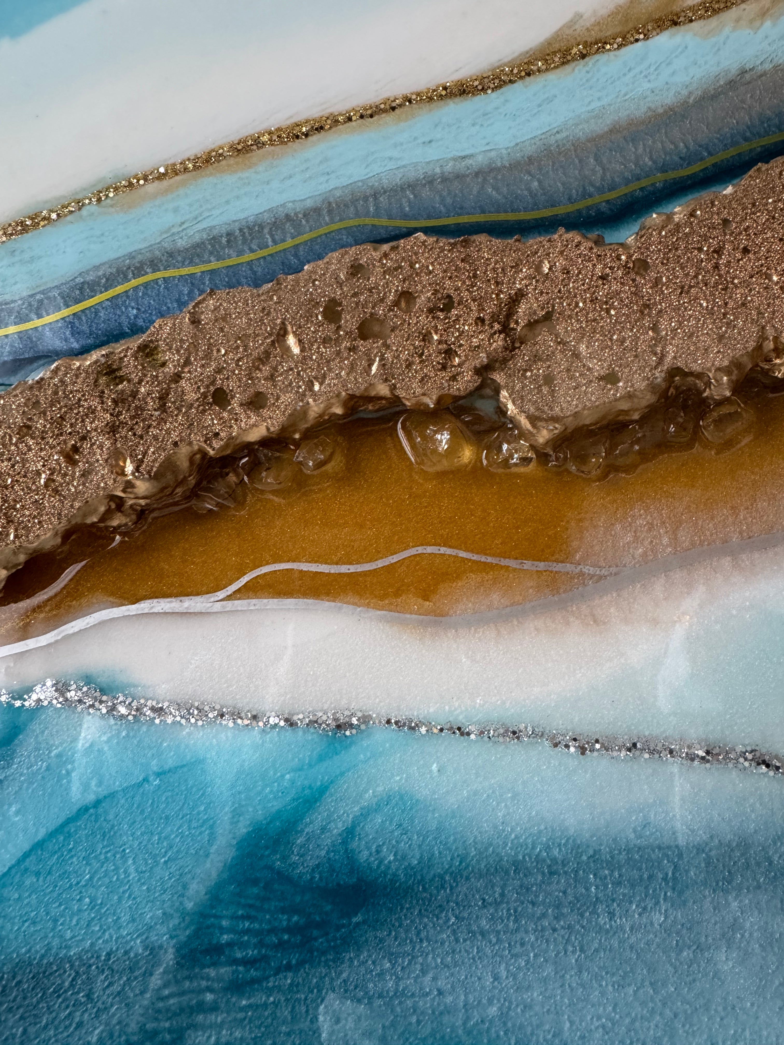 Tableau géode bleu et or