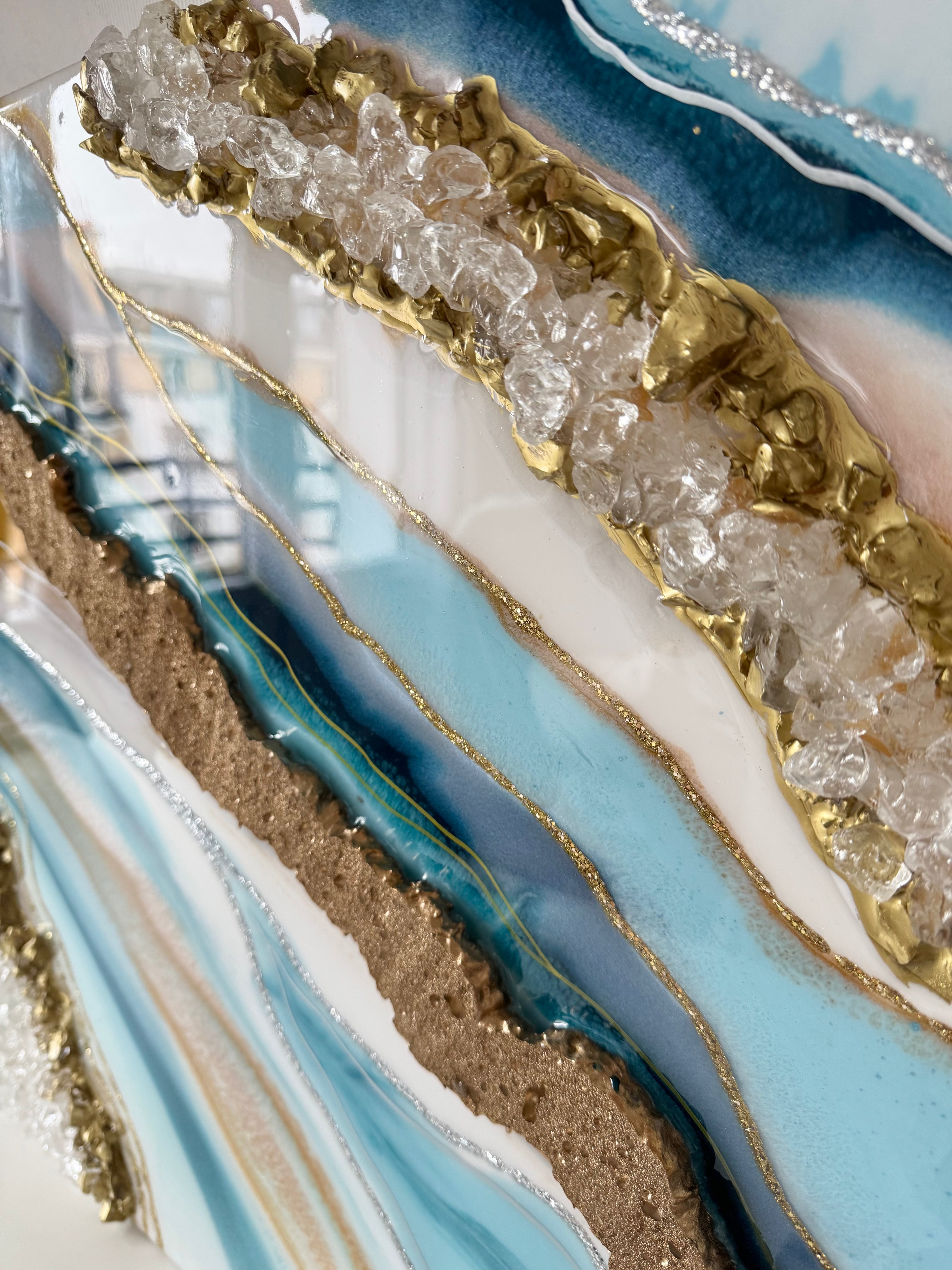 Tableau géode bleu et or