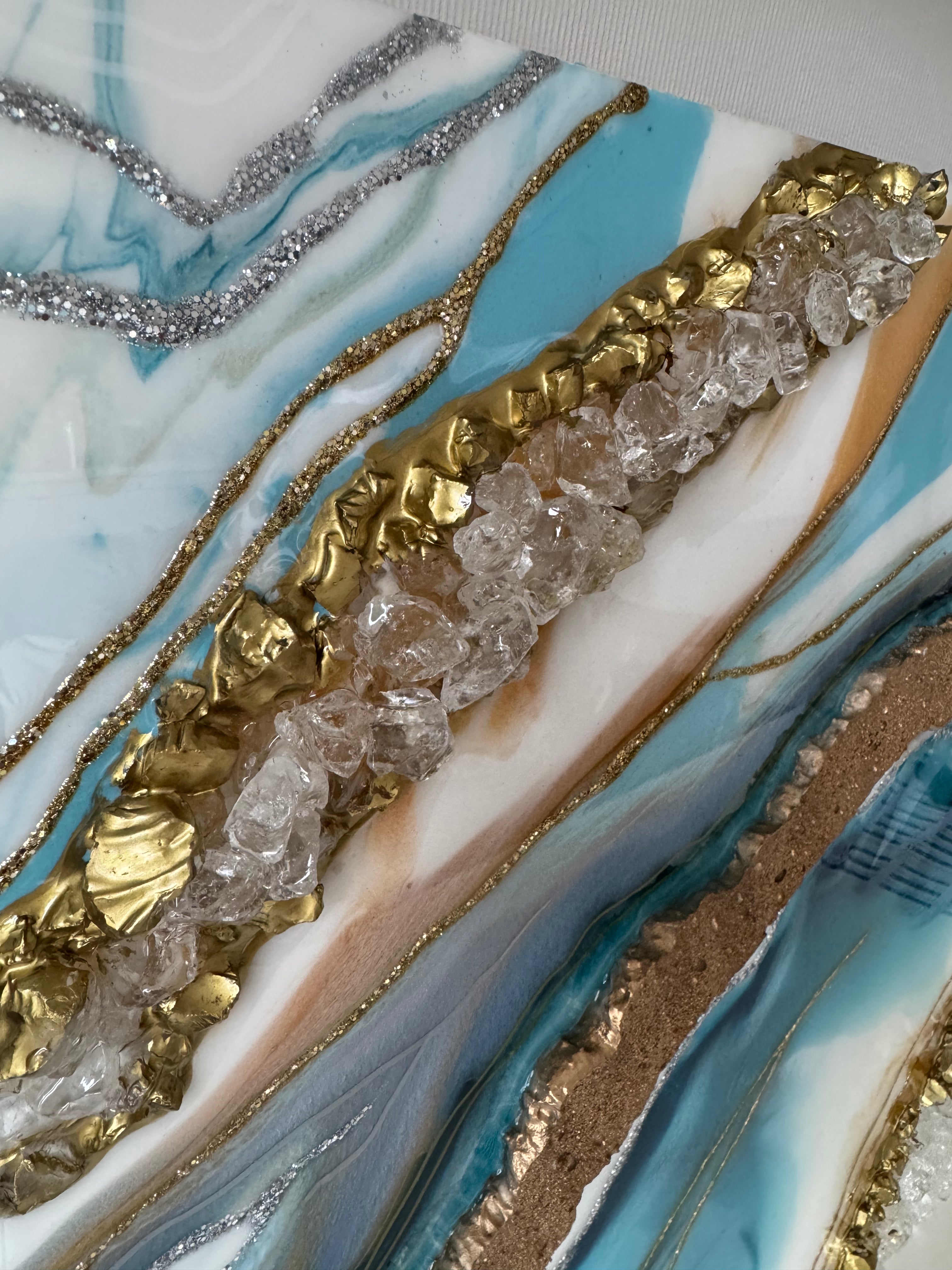 Tableau géode bleu et or